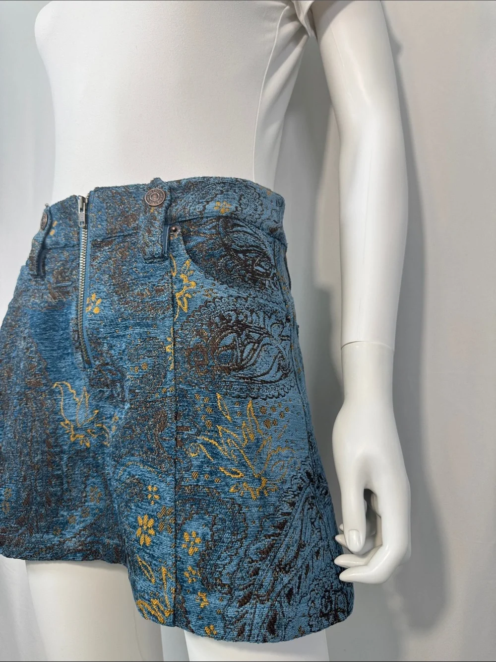 Free People Micah Mini Skirt Blue Jacquard Chenille Brocade Size 2 NWT - Picture 6 of 14